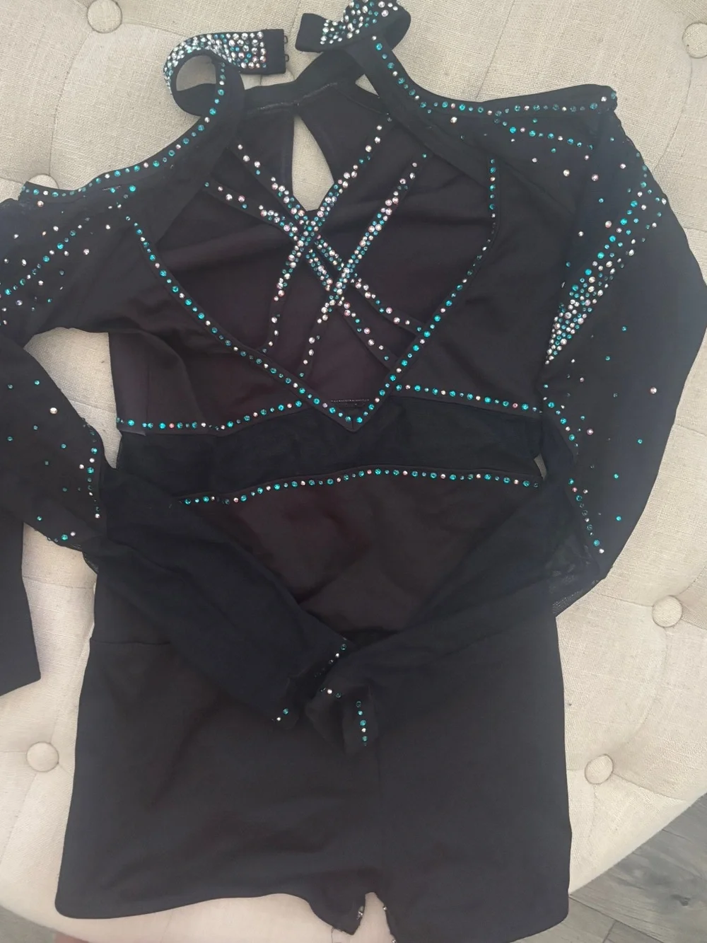 CEA Black and Teal Rhinestone Cold-Shoulder Kids uniform